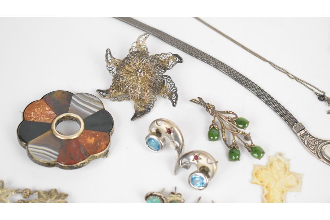A collection of jewellery including two silver bangles, curb link bracelet with heart padlock clasp, - Image 3 of 8