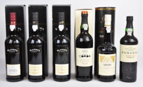 Six bottles of vintage Port and Madeira to include Fonseca, Coroa, Ramos Pinto Reserve and Blandy's,