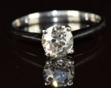 An 18ct gold ring set with an old cut diamond of approximately 0.8ct, 2.9g, size O