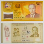 Two Singapore commemorative $50 banknotes comprising 2015 note commemorating 50 Years of Nation-