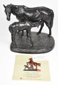 Kasli Castings Russian cast metal figure of a mare and foal, signed to base and dated to underside