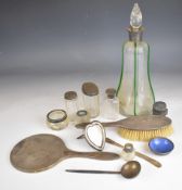 Hallmarked silver mounted items including Art Nouveau green and clear glass decanter, Birmingham