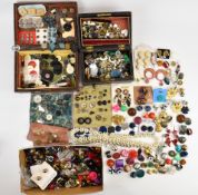 A collection of vintage earrings including Monet, abalone, Toledo etc, a collection of buttons