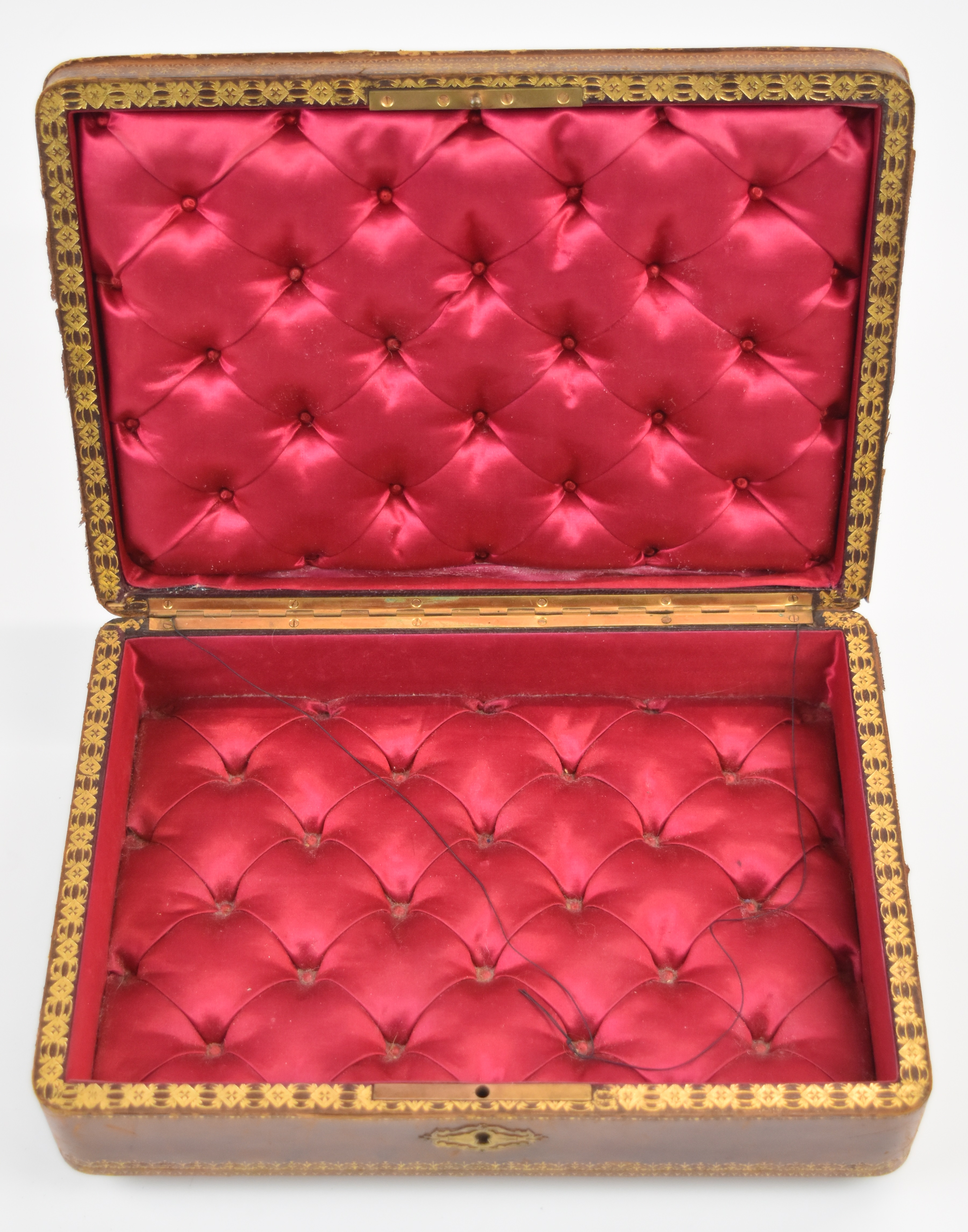 A tooled leather jewellery box and a wooden box with key - Image 3 of 7