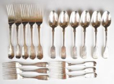 Victorian harlequin canteen of hallmarked silver fiddle pattern cutlery comprising five dinner