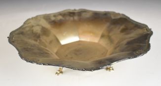 George V hallmarked silver centrepiece bowl of flared octagonal form, raised on four feet,