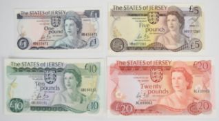 Four Jersey undated (1983-88) banknotes signed L. May comprising £1, £5, £10 and £20