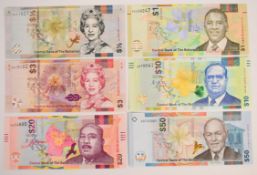 Six Bahamas 2016-19 banknotes comprising $½, $1, $3, $10, $20 and $50