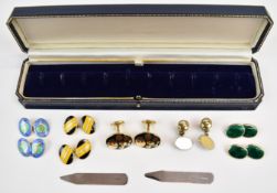 Five pairs of silver cufflinks including Deakin & Francis, enamel set, mushrooms, etc and a pair