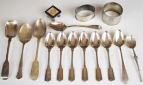 Victorian and later hallmarked silver spoons including an anointing spoon, two hallmarked silver