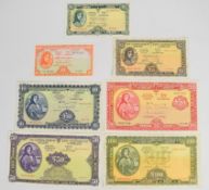Seven Ireland Central Bank of Ireland 1968-77 banknotes comprising 10 Shillings (1968), £1, £5, £10,