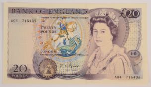 Bank of England J.S. Fforde A04 prefix Series D £20 banknote