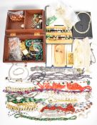 A collection of jewellery including glass beaded necklace, Napier necklace, filigree bracelet,