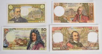 Four France 1962-66 issue banknotes including high grade 10, 50 and 100 Francs
