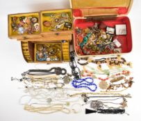 A collection of costume jewellery including 9ct gold earrings and matching pendant (2.4g), vintage