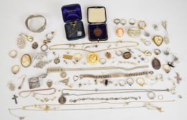 A collection of costume jewellery including thirteen silver rings, Wedgwood necklace, silver