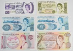 Six Saint Helena undated (1976-86) banknotes comprising 50p, £1, two £5, £10 and £20, includes two