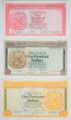 Three Hong Kong HSBC 1981-83 banknotes comprising $100, $500 and $1000
