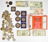 Small collection of world coins and banknotes including 1972 Uganda 5 shillings, a 1797 '