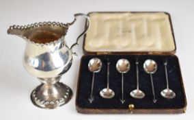 Georgian hallmarked silver cream jug with bobble edge and rim to base, London marks but rubbed,