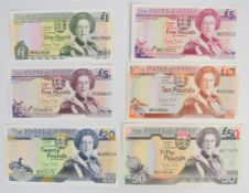 Six Jersey 1993 issue banknotes including all denominations from £1 to £50 and featuring the
