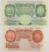 Bank of England B.G. Catterns 10 Shillings and £1 banknotes, Series A (Britannia) issue