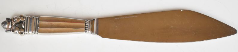 Georg Jensen Acorn pattern Danish silver handled cake or similar knife, length 26.5cm