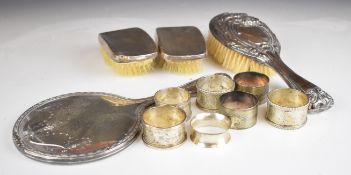 Hallmarked silver mounted hand mirror, hallmarked silver backed Art Nouveau brush and two Art Deco