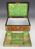 Tunbridge ware mahogany and walnut work box with sectioned lift out tray, W27 x D20 x H12cm