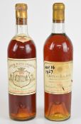 Two bottles of Sauternes wine comprising Chateau Doisy-Védrines Grand Cru Classé 1959 and Chateau