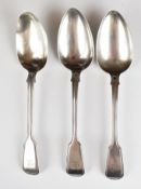 Three Georgian hallmarked silver fiddle and thread pattern table spoons including a pair, London