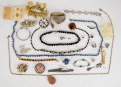 A collection of costume jewellery, some silver including bracelet, ring, and marcasite bracelet