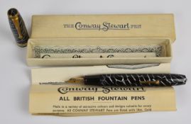 Conway Stewart 58 Cracked Ice fountain pen with black and silver body and cap, gold plated