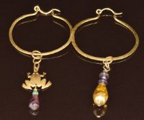 Kit Williams signed earrings including a frog similar to one suspended on the hare jewel from the