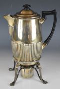 Georgian hallmarked silver spirit kettle or hot water jug on stand, with reeded lower body and