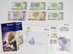 Nine Royal Bank of Scotland Commemorative banknotes including 100th Birthday of the Queen Mother £20