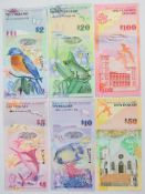 Six Bermuda 2009 issue banknotes, including all denominations from $2 to $100