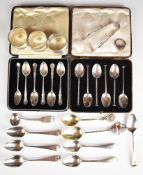 Hallmarked silver cutlery comprising two cased sets of six teaspoons, six Georgian teaspoons, fiddle