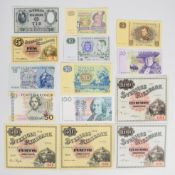 Fourteen Sweden 1952-2011 banknotes including 1956 100 Kronor