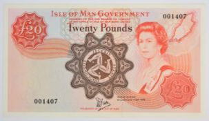 Isle of Man 1979 £20 banknote with inscription 'Issued During Millennium Year 1979', serial number