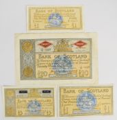 Four Bank of Scotland 1955-66 banknotes including a 1955 £20 and a high grade 1965 £5
