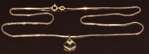 A 9ct gold pendant set with diamonds on 9ct gold chain, 4g, 48cm