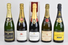 Five bottles of Champagne comprising Moët & Chandon, Bollinger, Heidsieck & Co, Paul Langier and