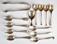 Georgian and later hallmarked silver cutlery comprising Victorian King's pattern sugar tongs,