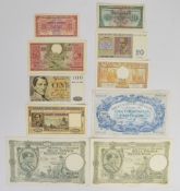 Ten Belgium 1943-58 banknotes including 1943 'London type' 5, 10 and 20 Francs, issued by the
