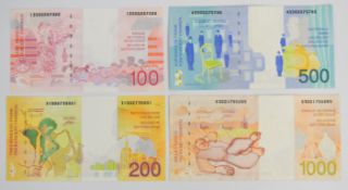 Four Belgium 1994-97 issue banknotes, comprising 100, 200, 500 and 1000 Francs