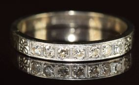 A 9ct white gold half eternity ring set with diamonds, 2g, size O