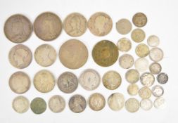 A quantity of coinage, approximately 180g of silver content plus tokens including Cheltenham and