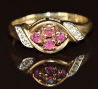 A 9ct gold ring set with rubies and diamonds, 1.8g, size L