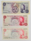 Three Isle of Man 1961 Issue 10 Shillings and £1 banknotes, signed R.H. Garvey